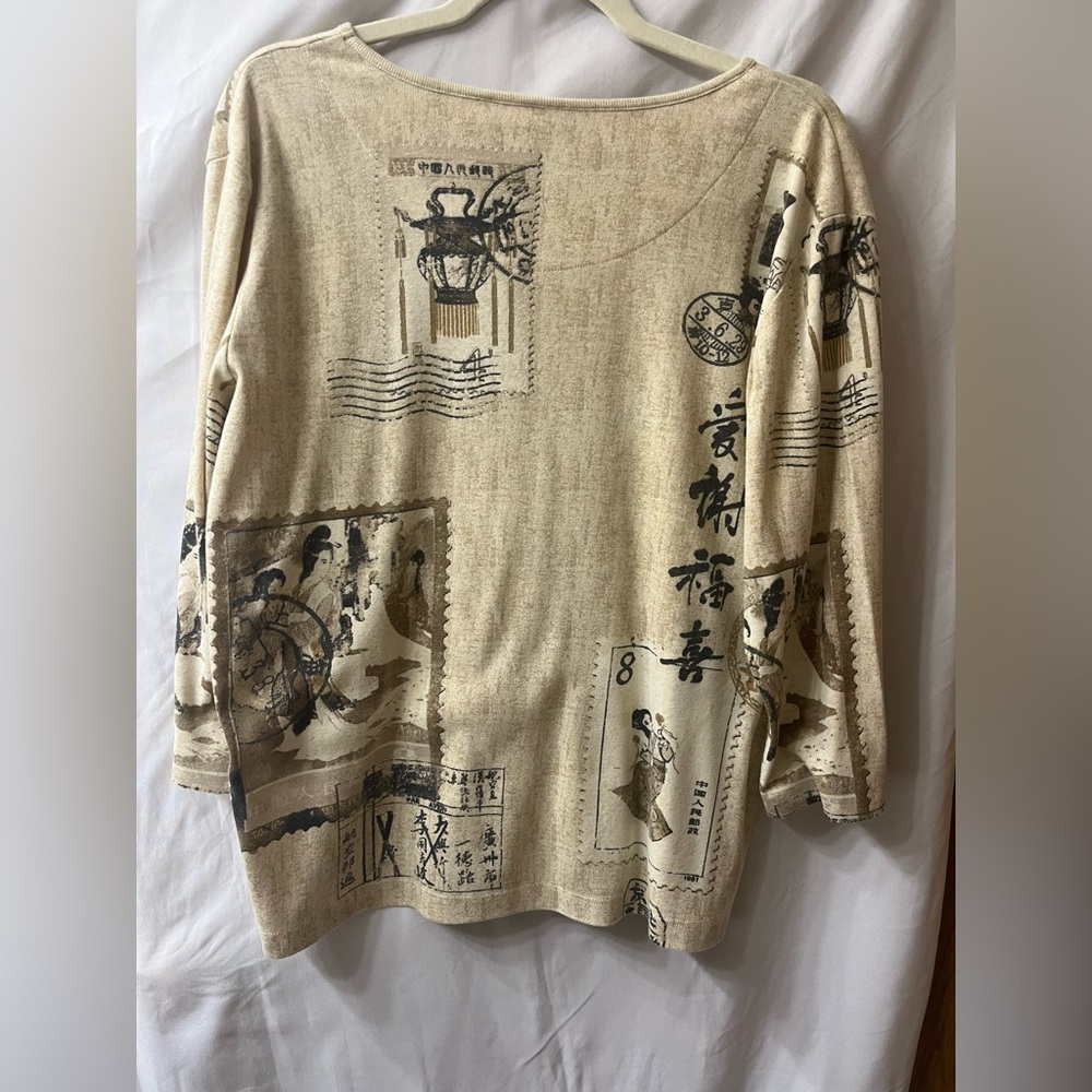 Chico’s Women cream & brown 3/4 sleeve shirt Size 3 (XL). #10248 - Picture 5 of 9